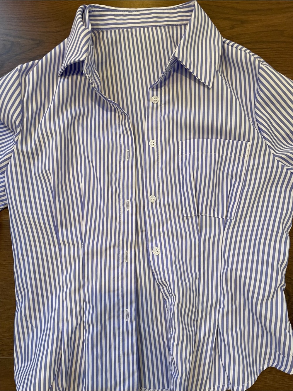 NWOT Blue and White Striped Button-Up Shirt - Picture 3 of 3